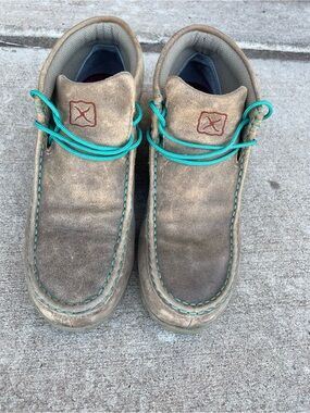Composite Toe Men's Safety Brown Leather Moccasin with Teal Laces Twisted Brand